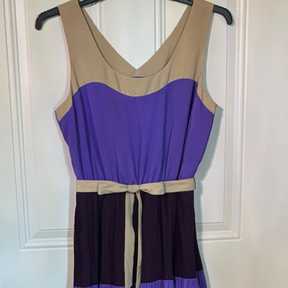 The Limited Purple and Tan Tiered Midi Dress